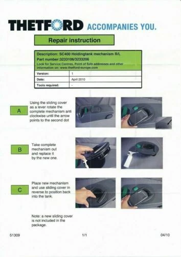 GENUINE THETFORD 3233106 RH SC400/500 WASTE TANK MECHANISM WITH SEAL 5 GENUINE THETFORD 3233106 RH SC400/500 WASTE TANK MECHANISM WITH SEAL - Image 3
