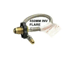 LPG BRAIDED GAS HOSE PIGTAIL CARAVAN HAND WHEEL POL - 1/4 INV FLARE 450MM - 51-HTFP14I450