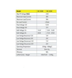 SOLAR CHARGE CONTROLLER VOLTECH AJDUSTABLE 12/24V 30A -Rv Parts Store ISC 3030 SolarchargecontrollerVoltech1224V30A 04